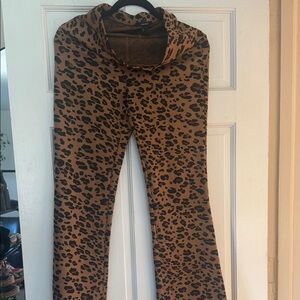 Brown and Black Boot Cut Flare Pants with Animal Print